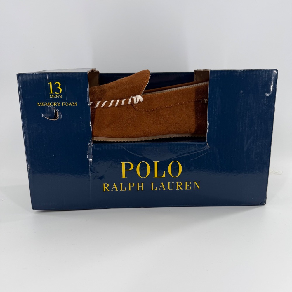 Polo Ralph Lauren Dezi IV Microsuede Memory Foam Slippers Tan Brown Mens 13 NEW